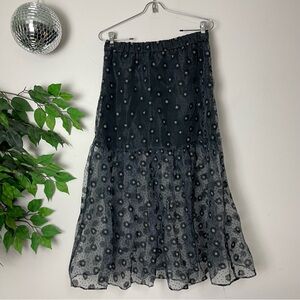 🌸 ZARA navy blue floral print coquette sheer satin chiffon pull on skirt M 🌸